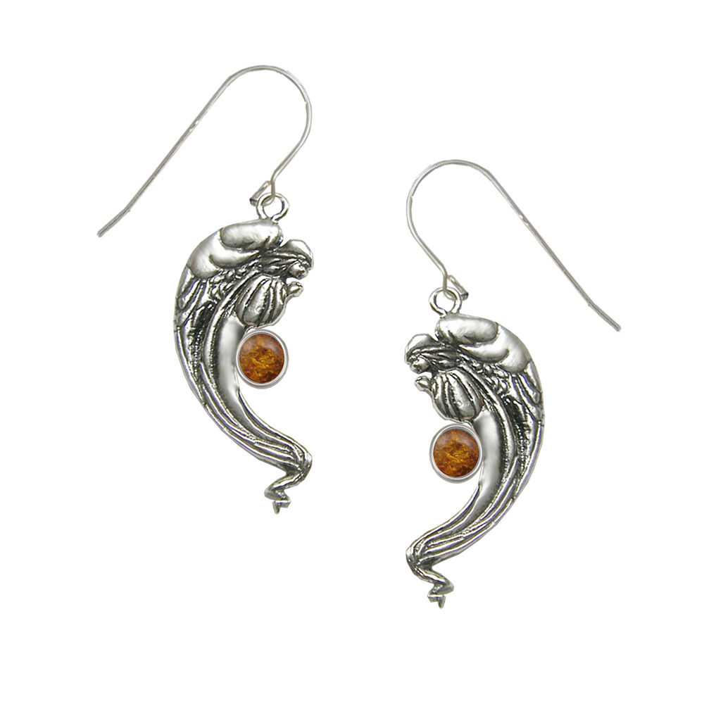 Sterling Silver Angel Of Love Drop Dangle Earrings With Amber